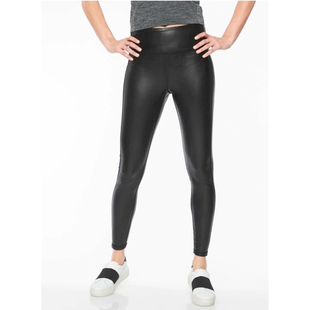 ATHLETA All Over Gleam Tight Black Faux Leather Leggings XS Black NEW Active Gym